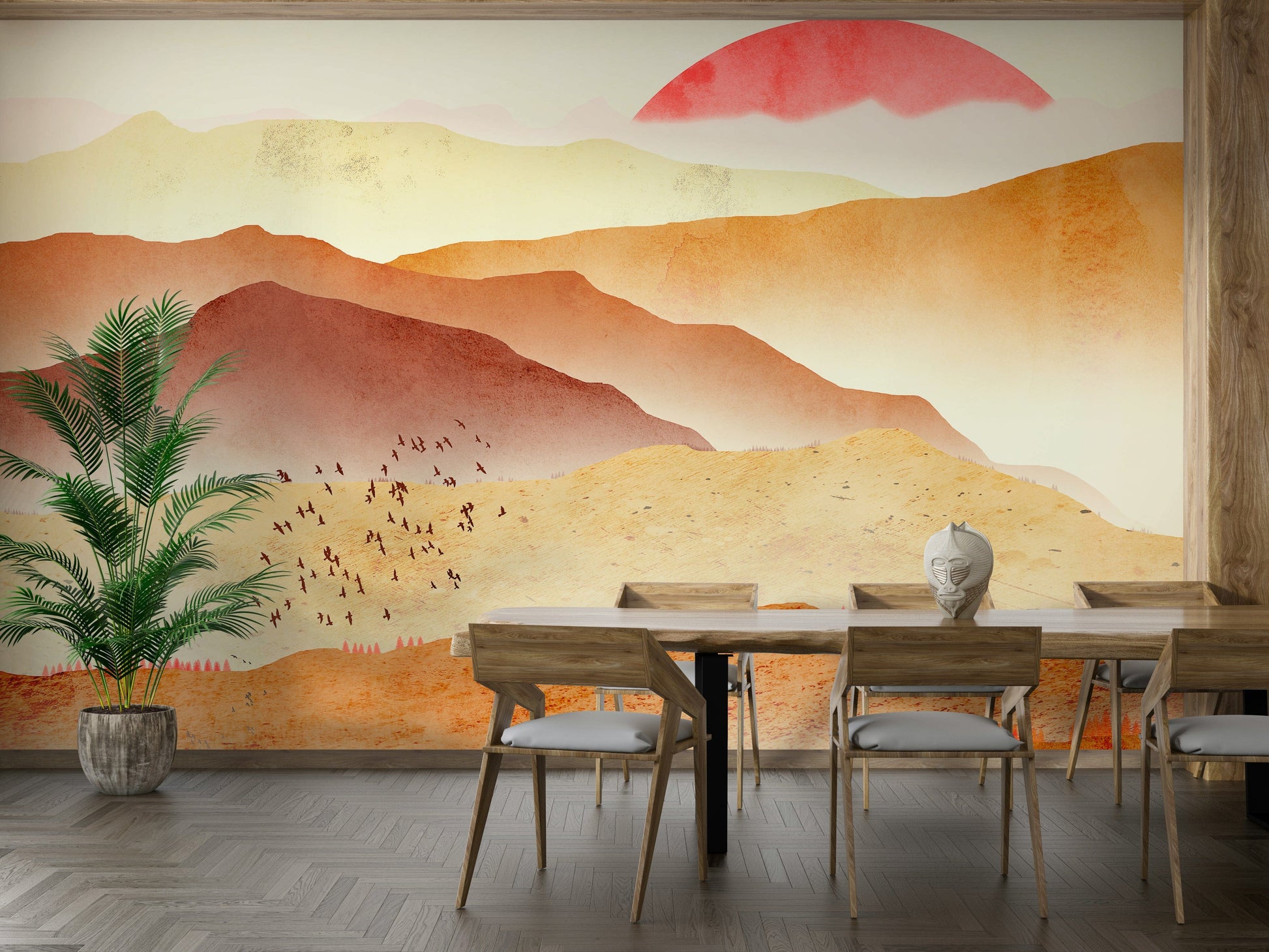 Warm desert mountain valley mural

