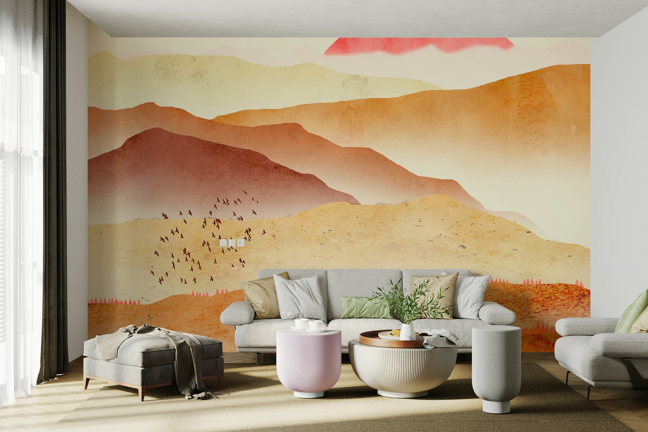 Fiery red mountain wallpaper mural