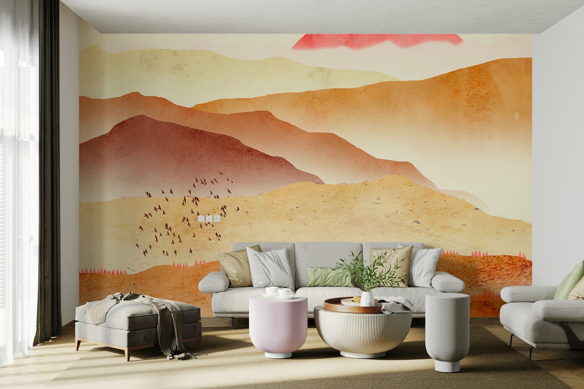 Fiery red mountain wallpaper mural