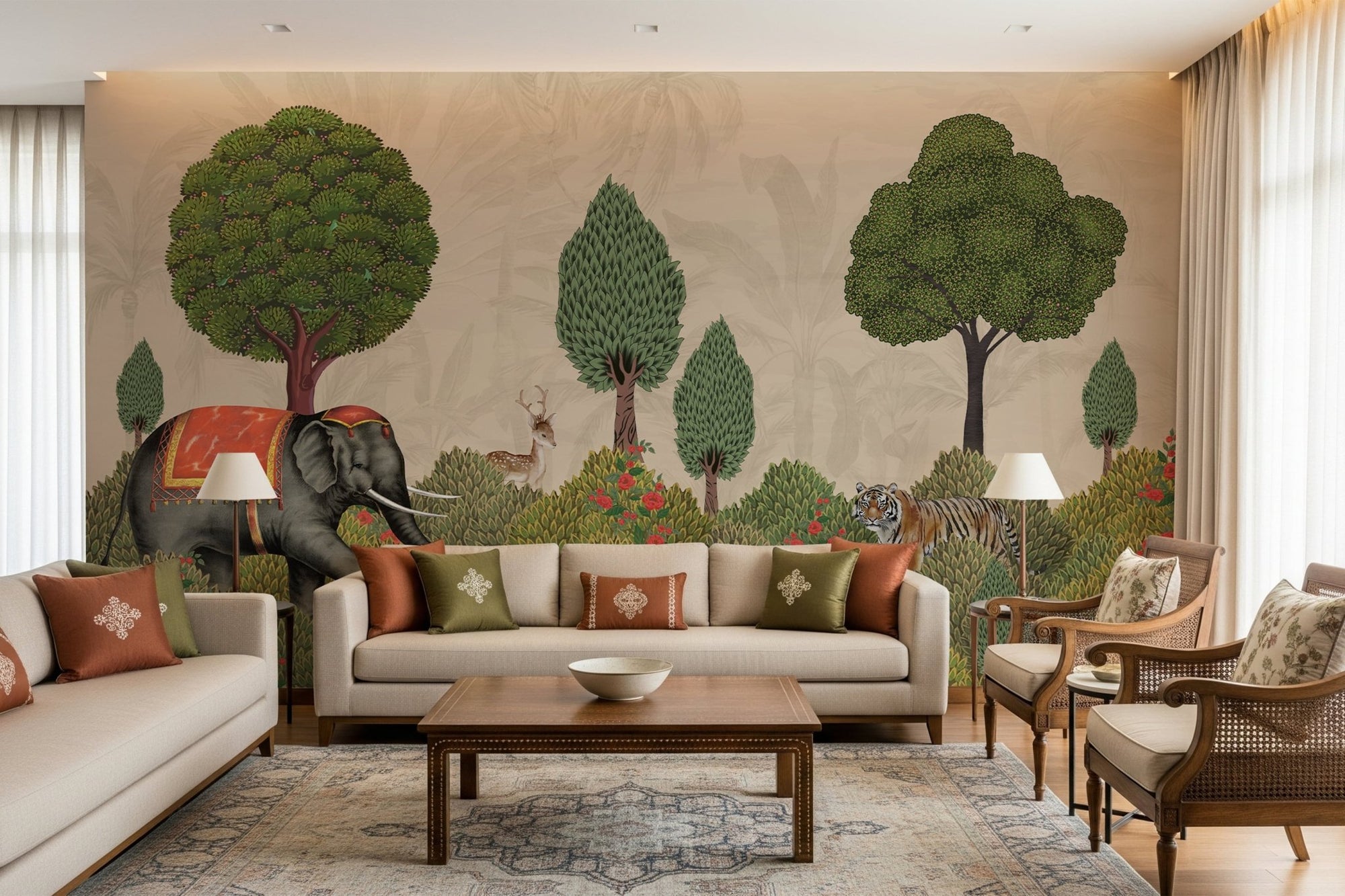 Van Vaibhav Wall Mural featuring a decorated elephant GD5072