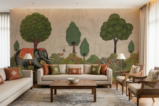 Van Vaibhav Wall Mural featuring a decorated elephant GD5072