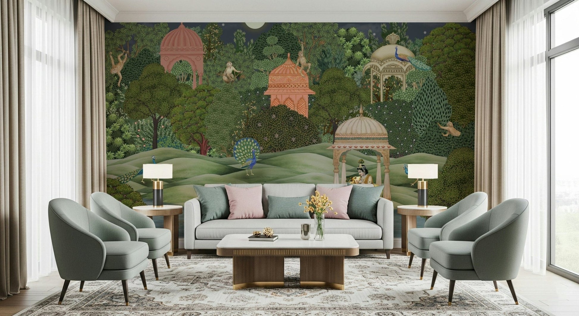 Vanara Vatika wall mural with traditional-inspired woodland artwork