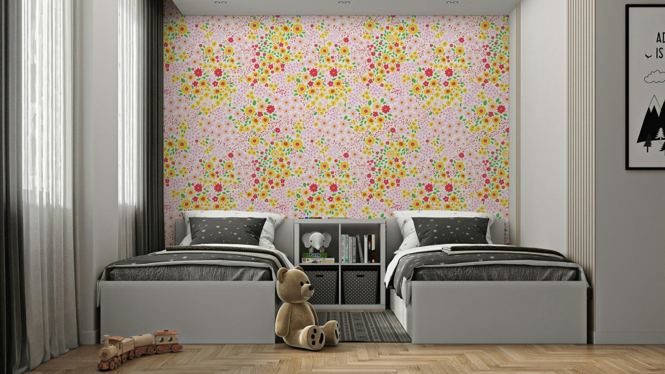 Subtle floral wallpaper for walls in a nursery room

