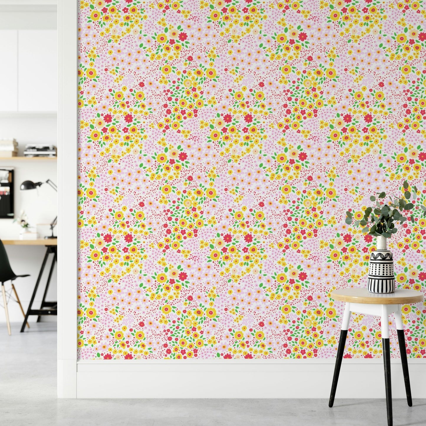 Green and yellow tiny flowers wall mural

