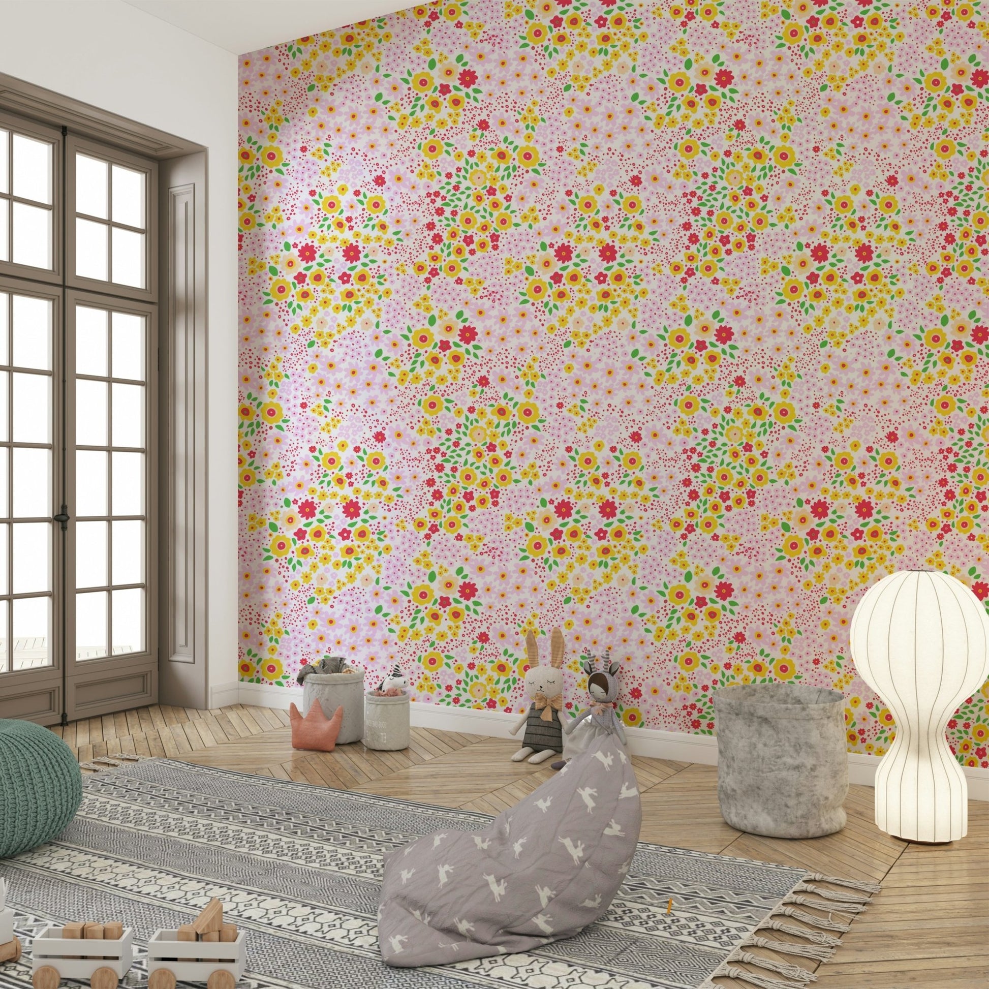 Vector Tiny Flowers Wallpaper mural on a living room wall

