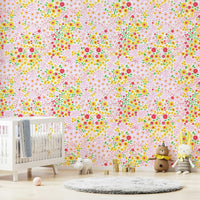 Close-up of a tiny floral pattern on a wall mural

