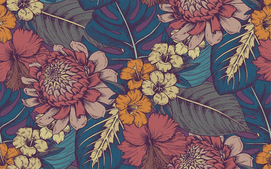 Hand Drawn Tropical Flowers Wallpaper Murals