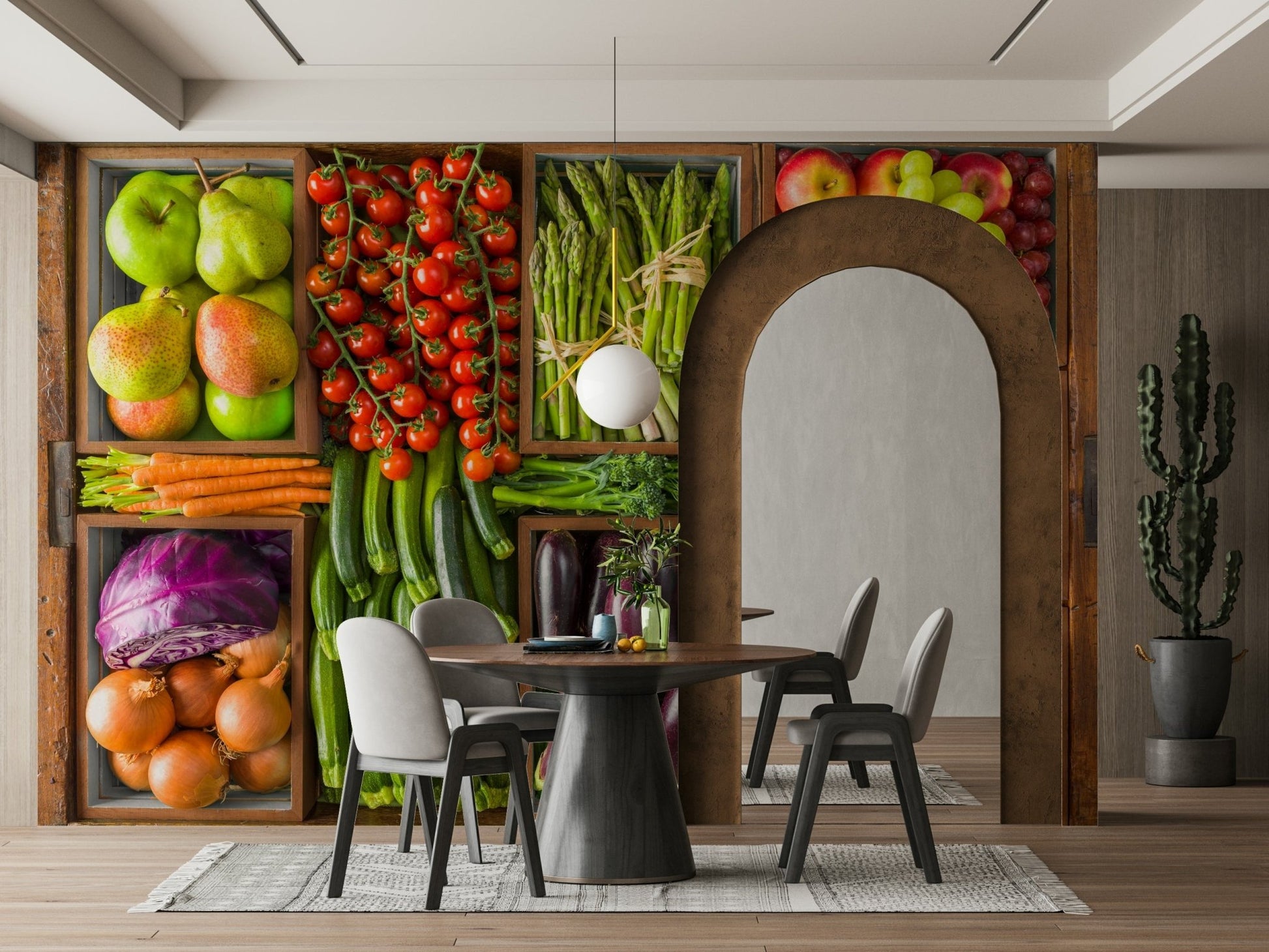 The colors are bright and natural, with shades of green, red, orange, and purple.

