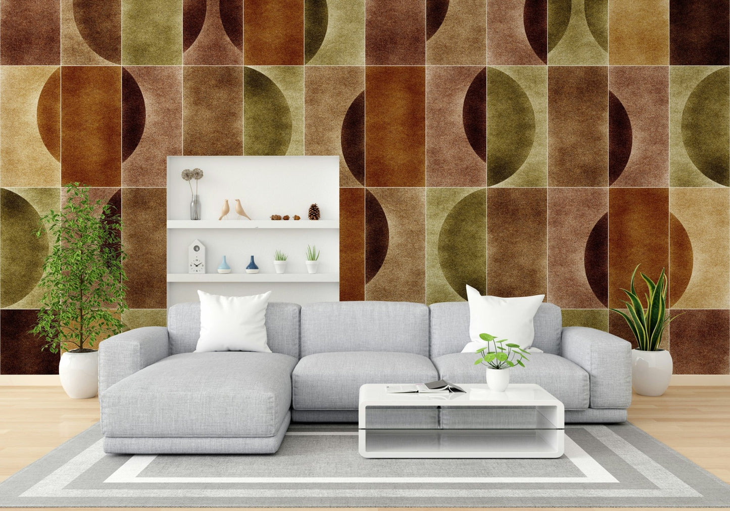 The pattern consists of abstract shapes like triangles and rectangles.

