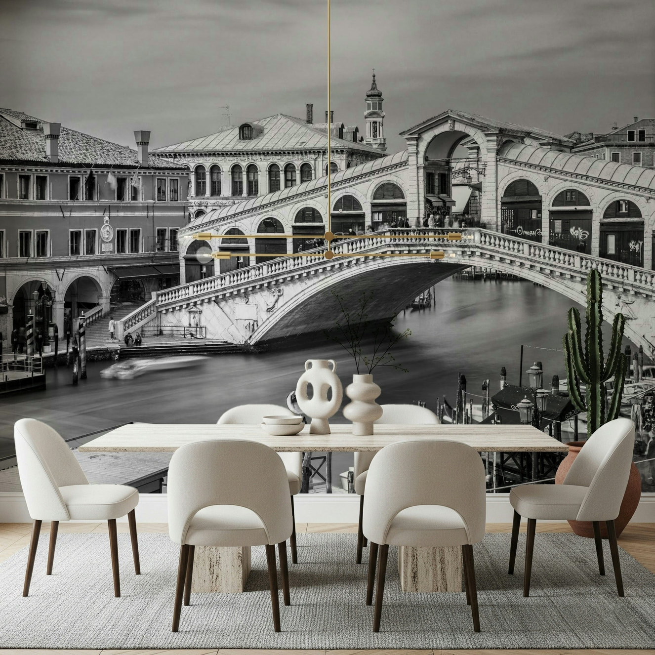 Traditional canal view wallpaper in a spacious hallway