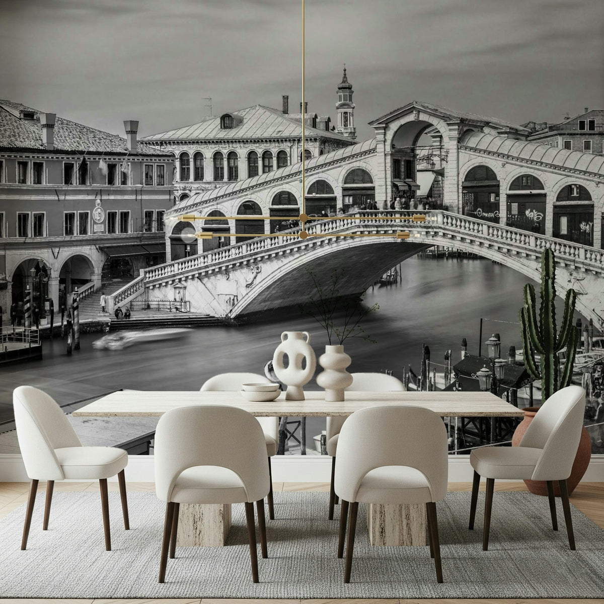 Traditional canal view wallpaper in a spacious hallway, GD7729