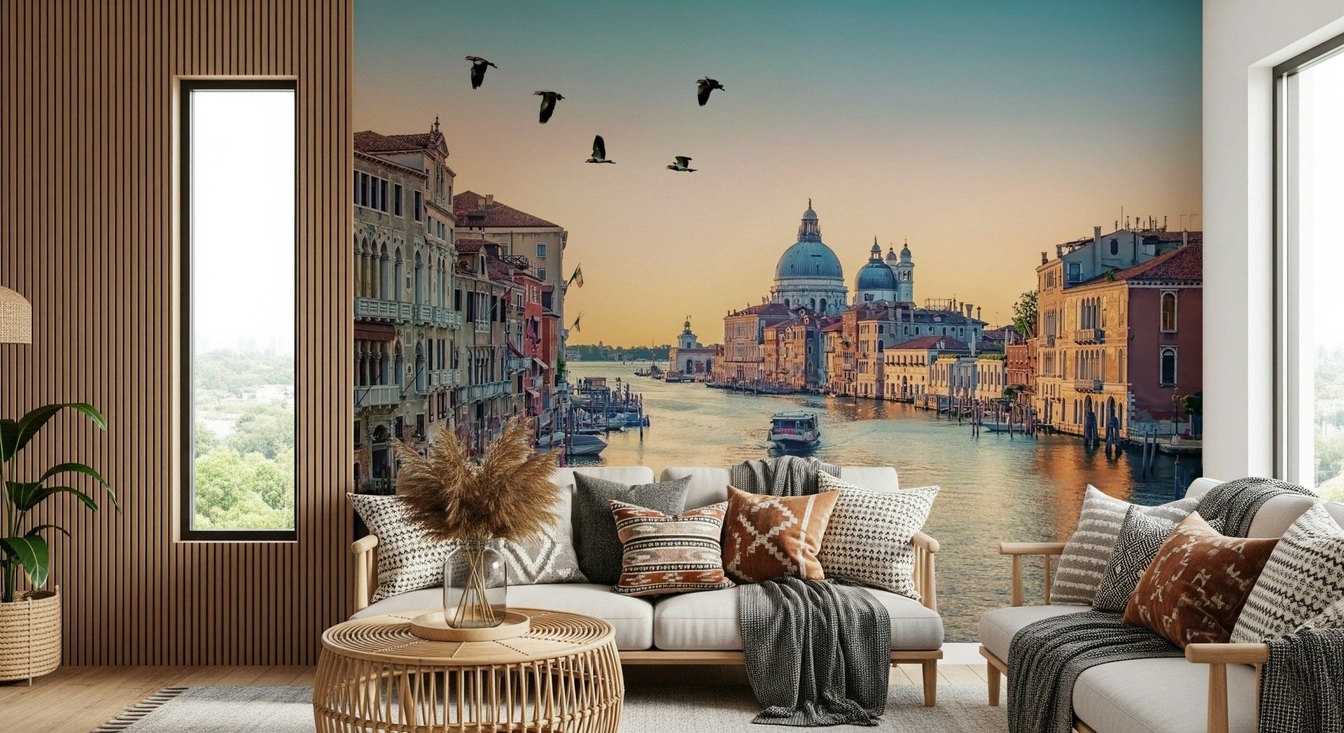 Scenic waterway view featuring Venetian Canal Dream wallpaper mural.