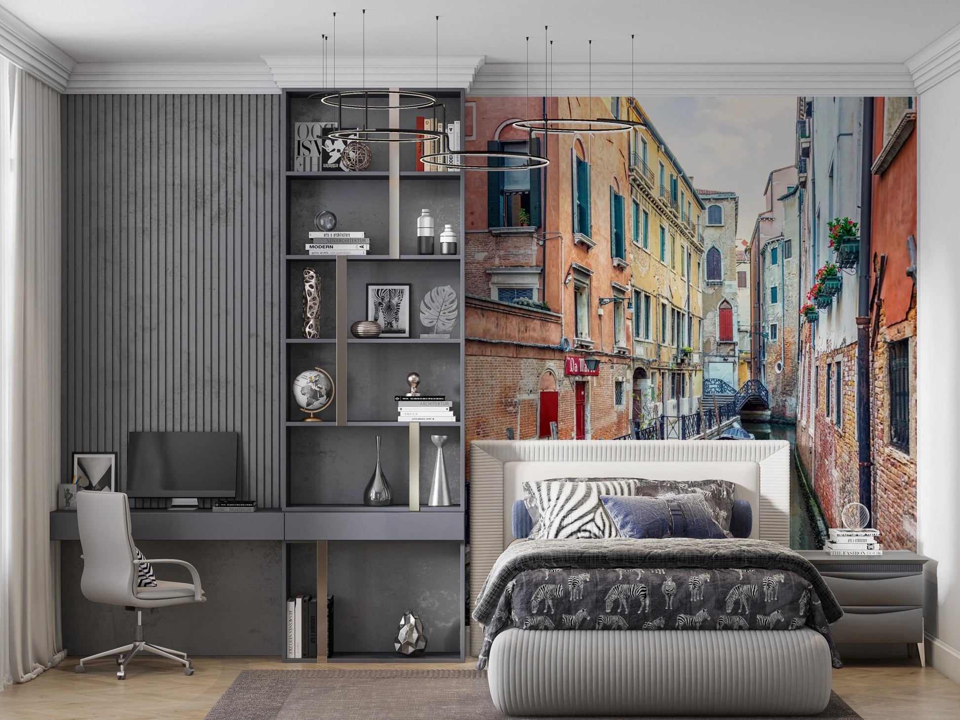 Romantic Venice canal scene wall mural for homes.
