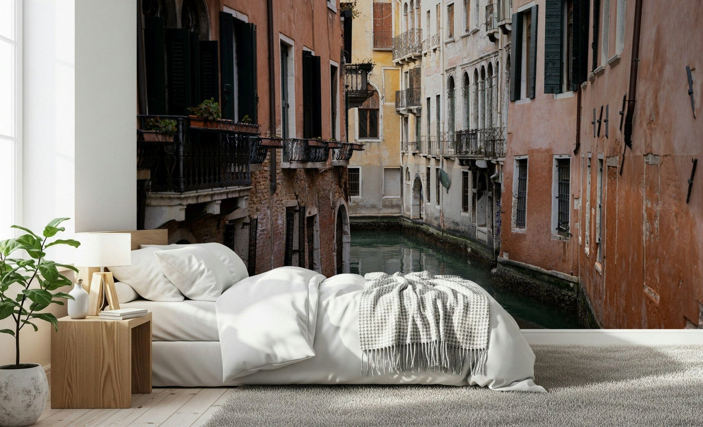A beautiful wide-angle wall mural of a European city.
