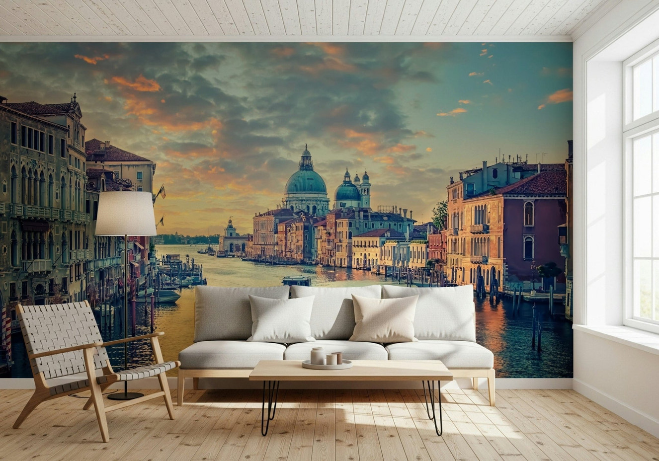 Venetian Dawn sunrise glow scenic canal wallpaper mural.