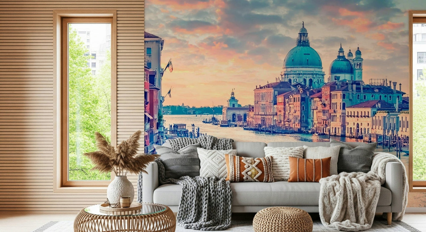 Calm canal reflections in a Venetian Dreamscape wall mural for halls.