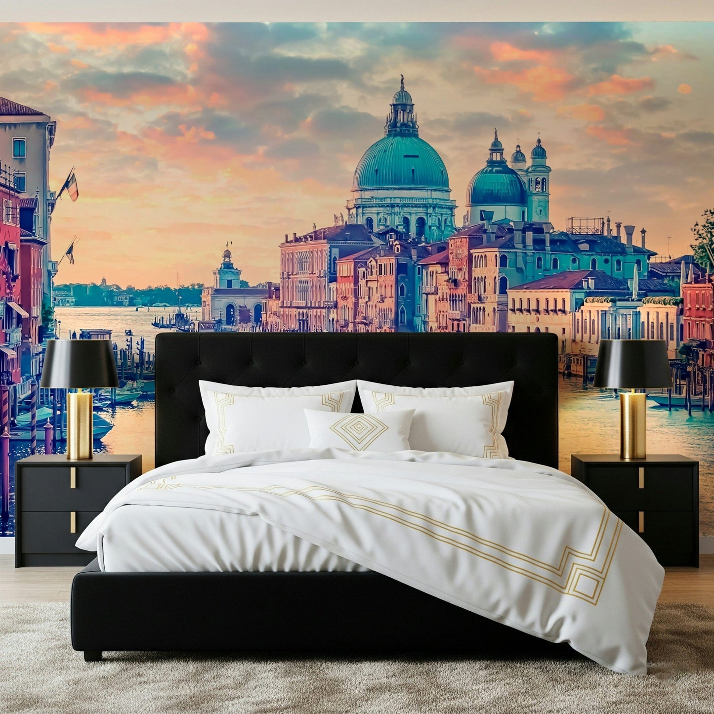 Venetian Dreamscape wallpaper showing soft water and historic facades.