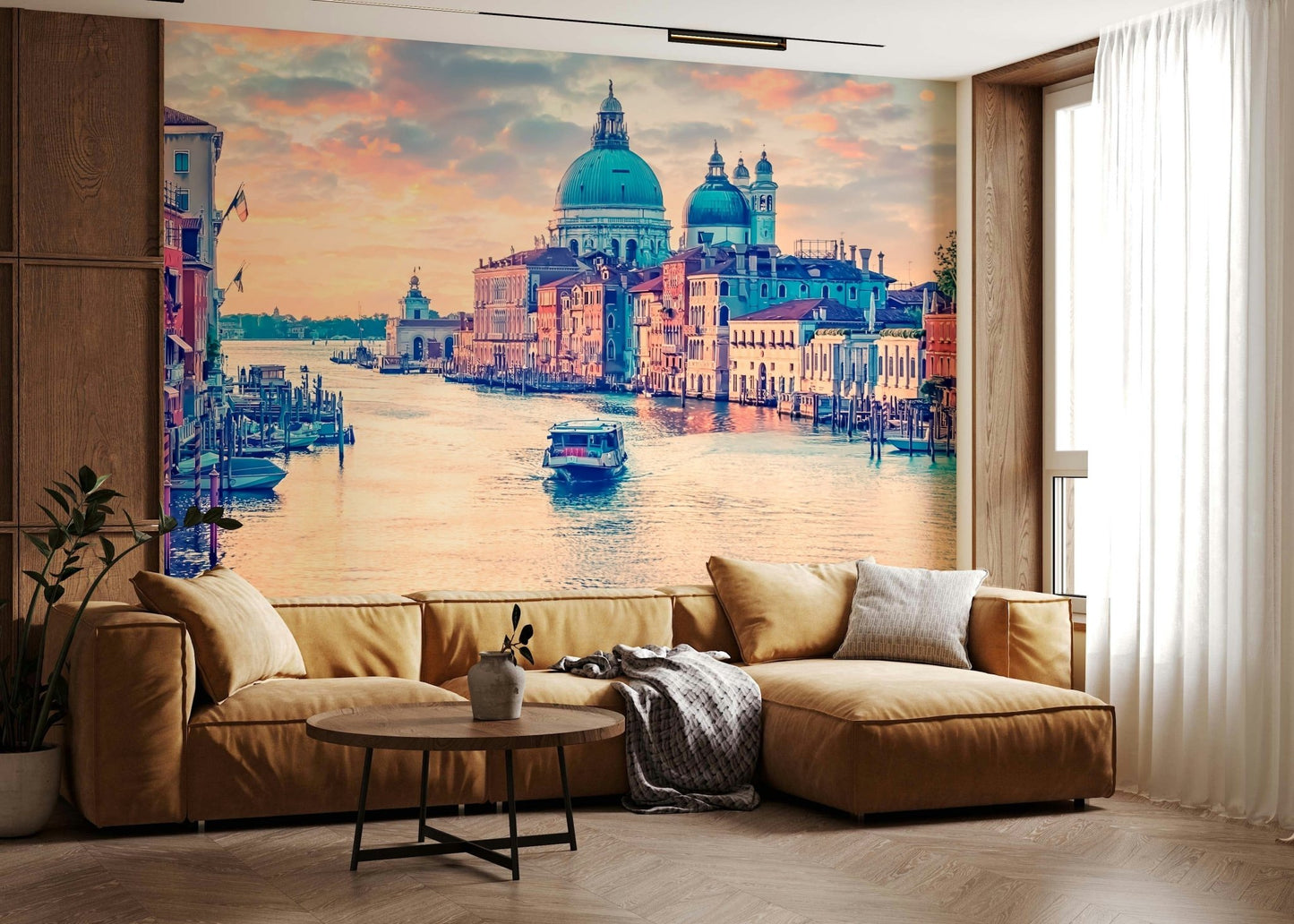 Venetian Dreamscape wallpaper with pastel tones for a home office.
