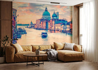Venetian Dreamscape wallpaper with pastel tones for a home office.