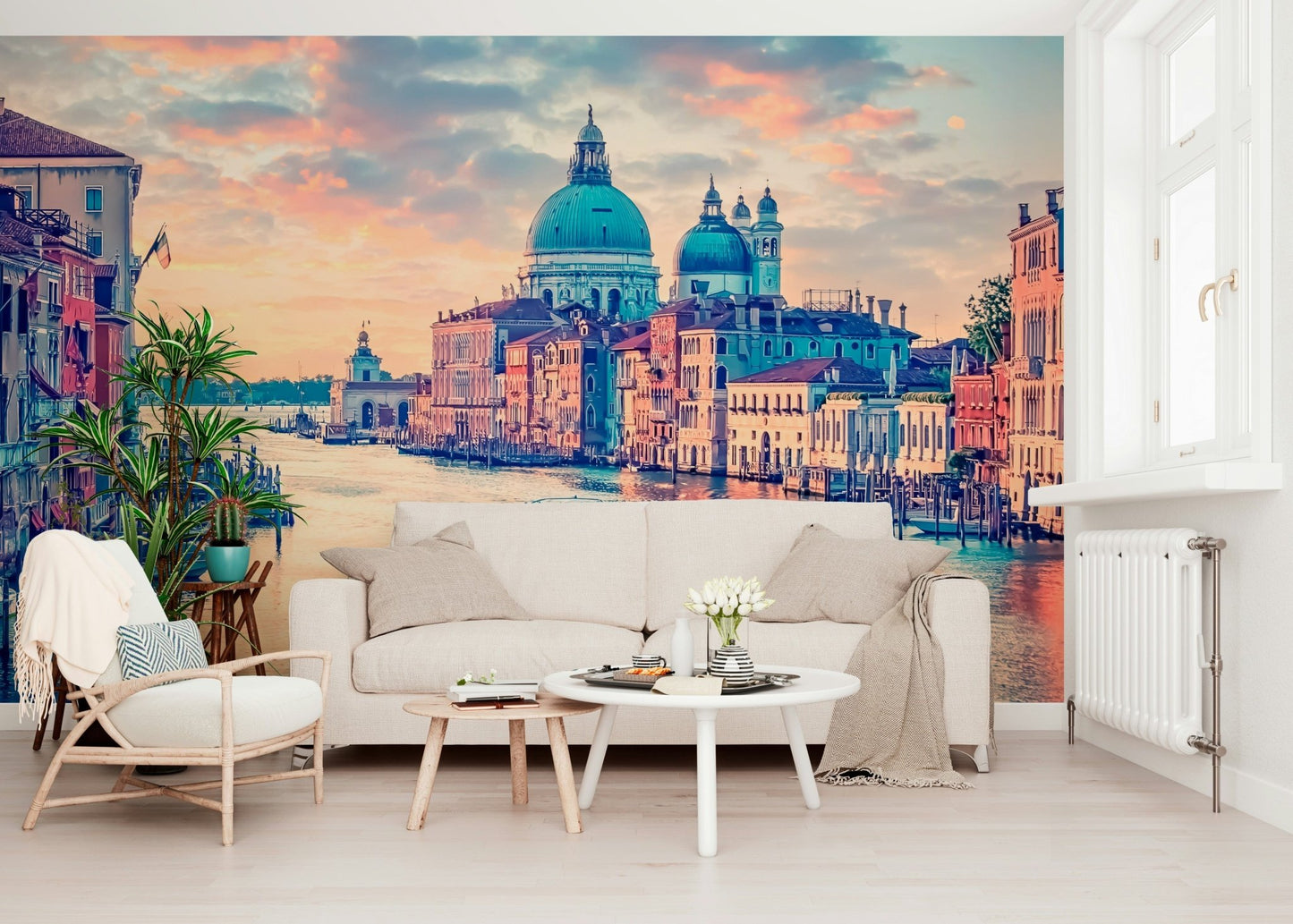 Elegant architectural art in a Venetian Dreamscape wall mural for lounges.