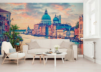 Elegant architectural art in a Venetian Dreamscape wall mural for lounges.