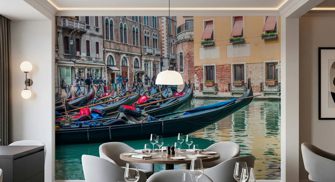 Venetian Gondolas Serenity Wall Mural for living room décor.