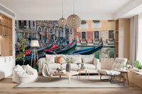 Traditional rowing boat wallpaper for a calm bedroom wall.