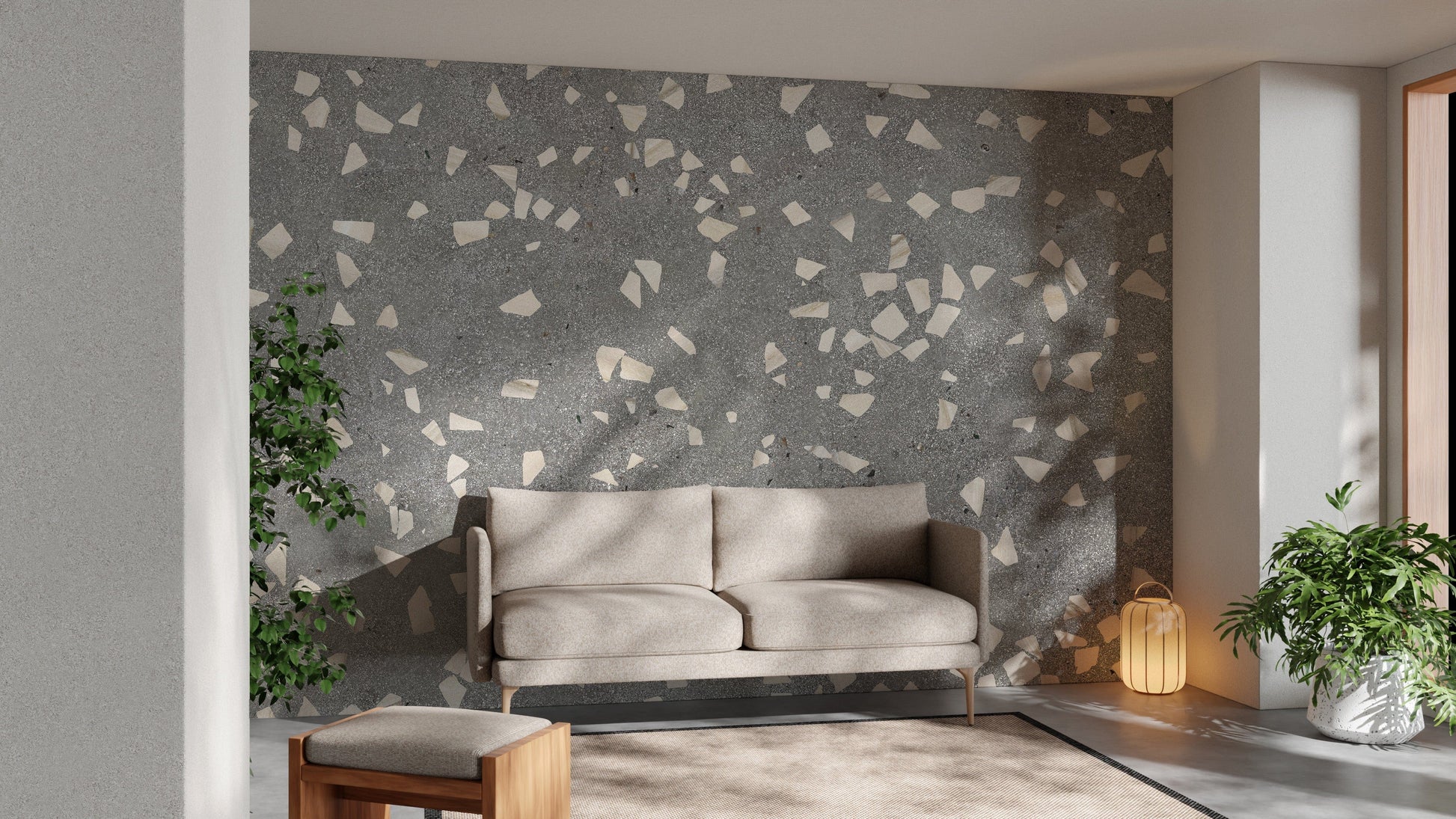 Subtle gray terrazzo tile wallpaper design



