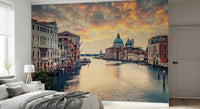 Venetian Twilight wall mural showing historic architecture in a home office., GD8020