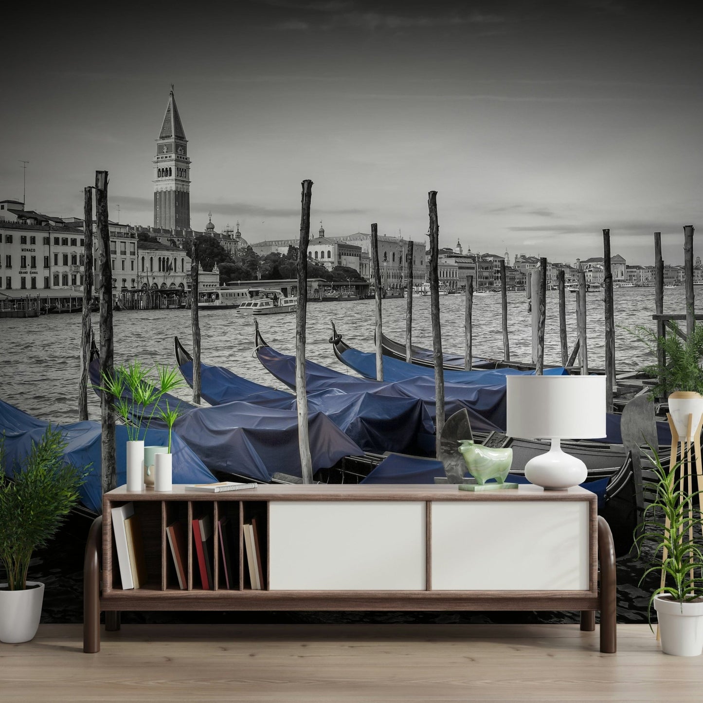 Venice Grand Canal and St Mark's Campanile wall mural with blue sky and gondolas.