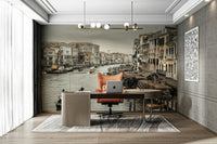 Waterway with boats and architecture.

