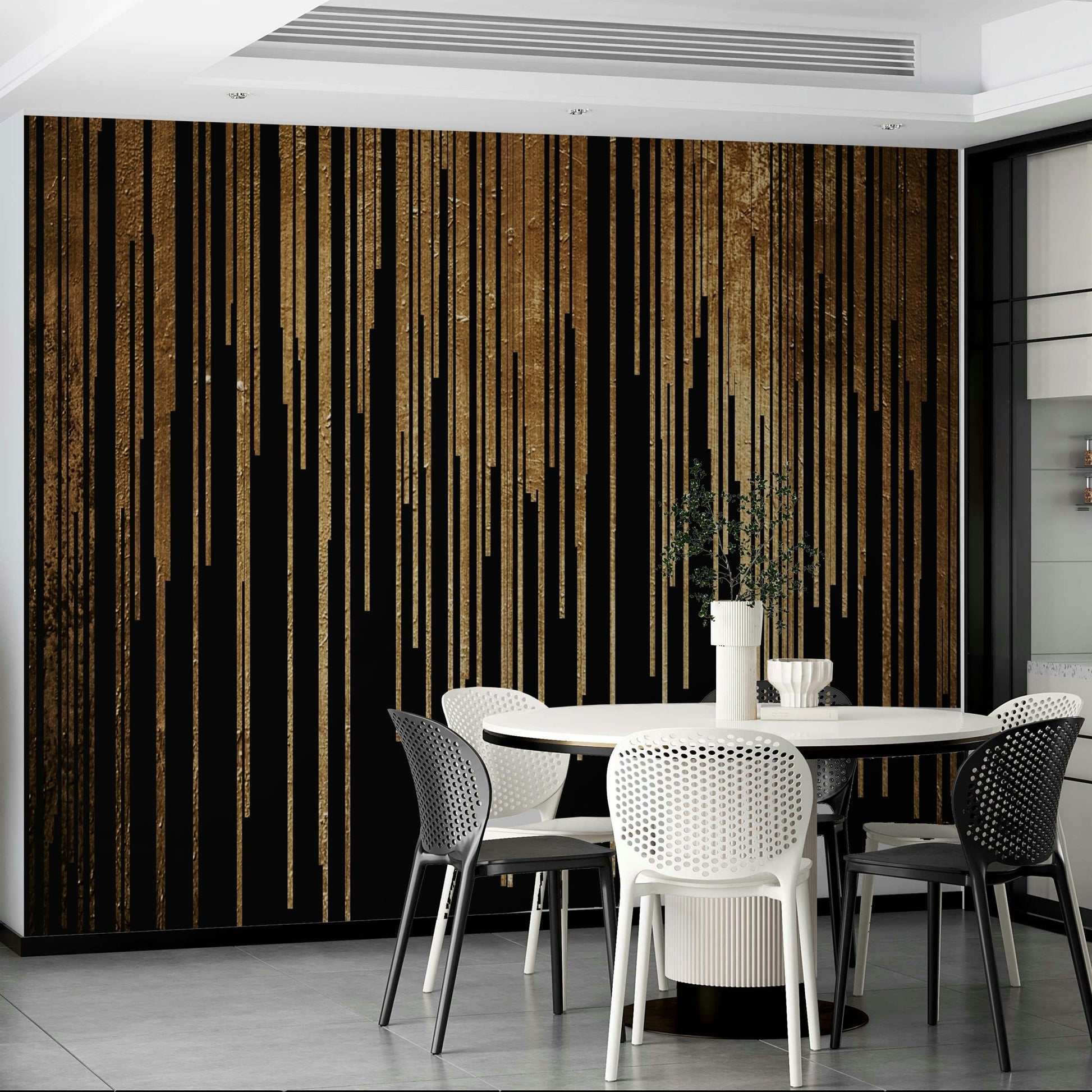 Wall decorated with space art.

