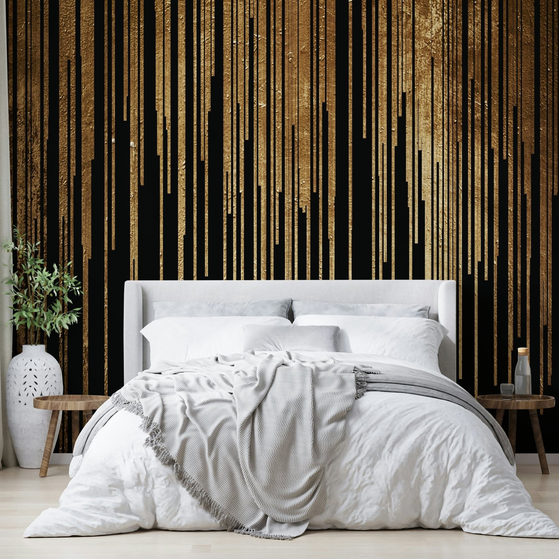 Light-colored celestial design on wall.

