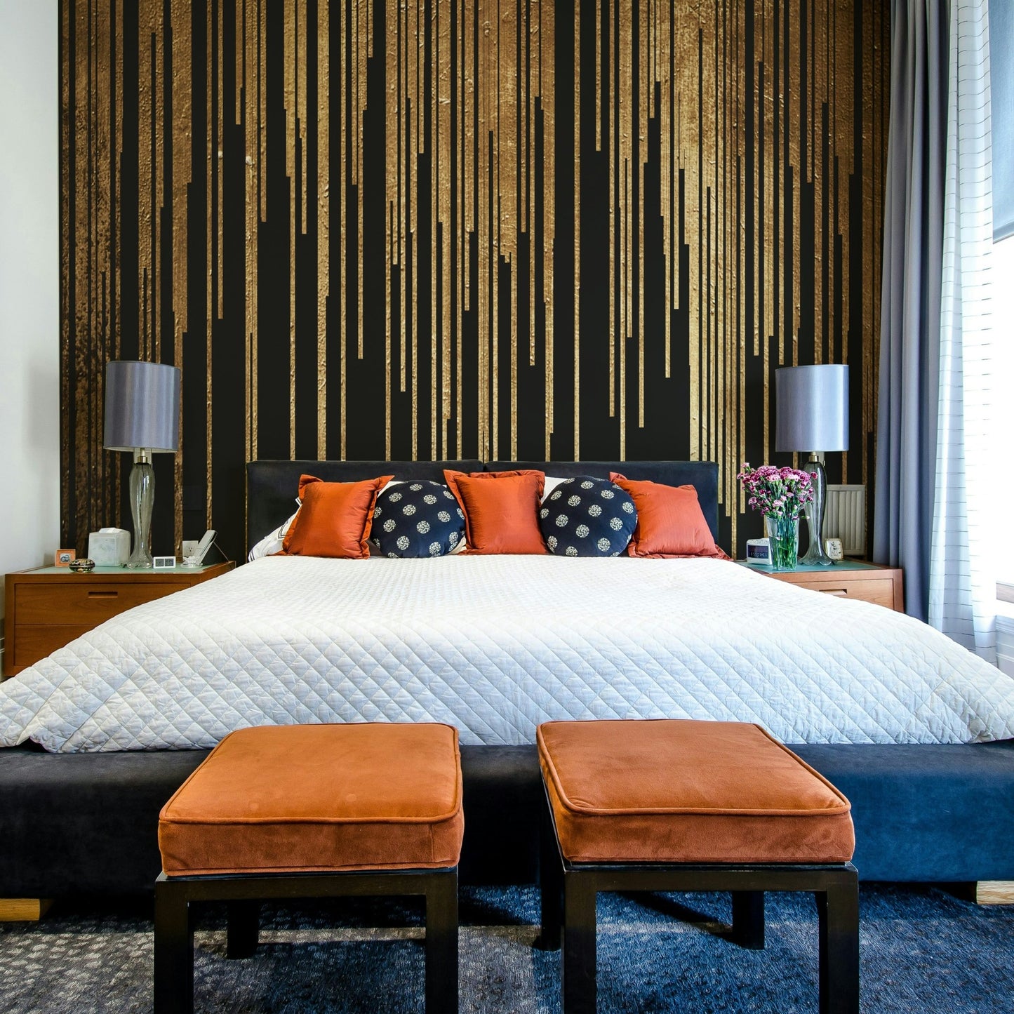 Swirling clouds on a wall mural.

