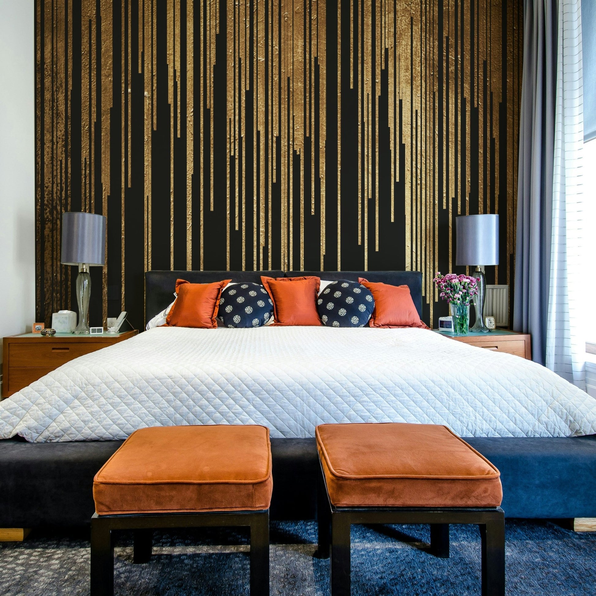 Swirling clouds on a wall mural.

