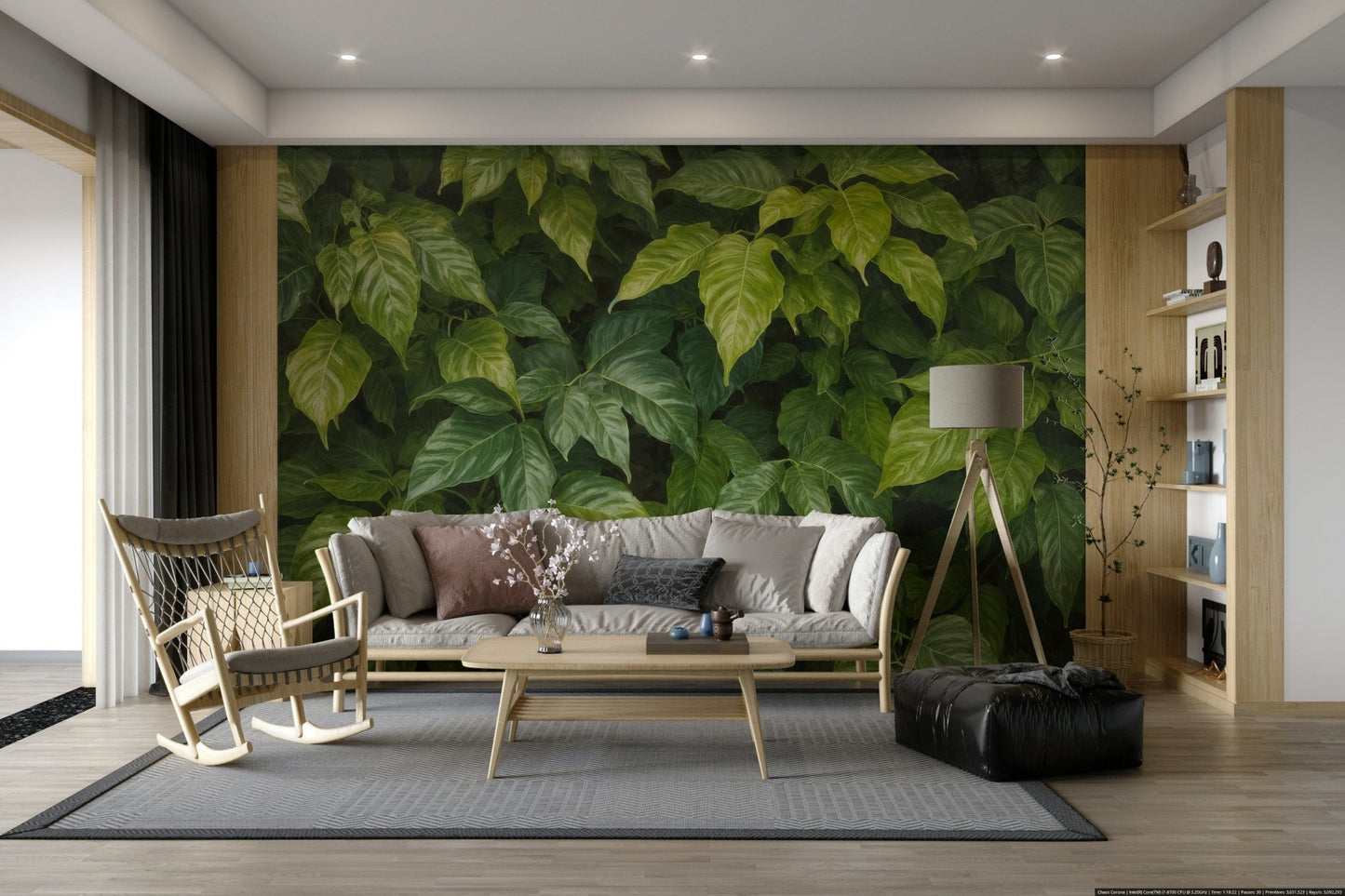 A subtle stream or waterfall trickles in the distance.

