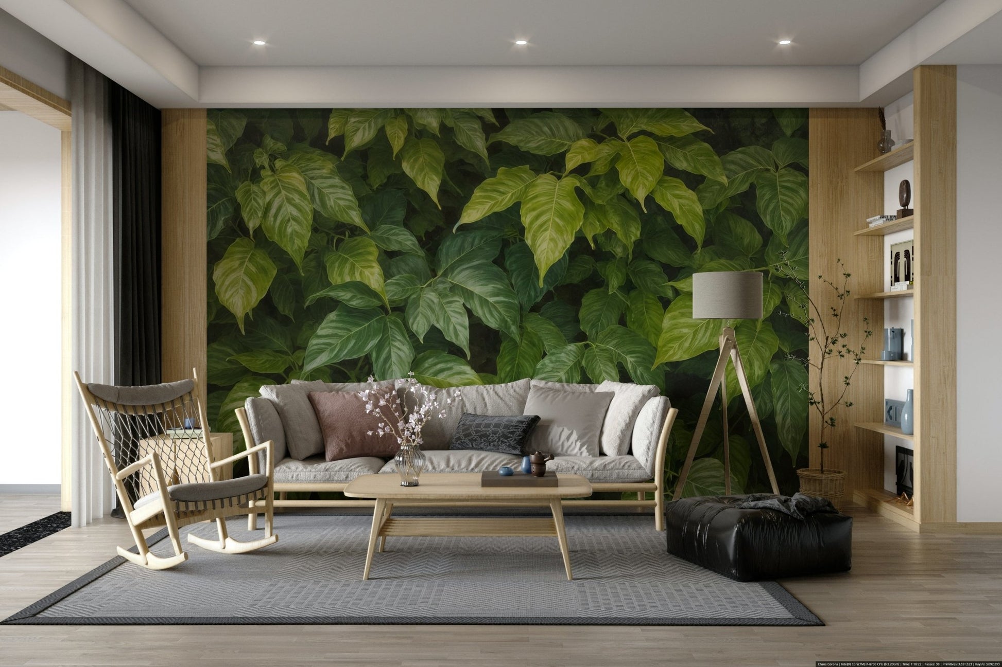 A subtle stream or waterfall trickles in the distance.

