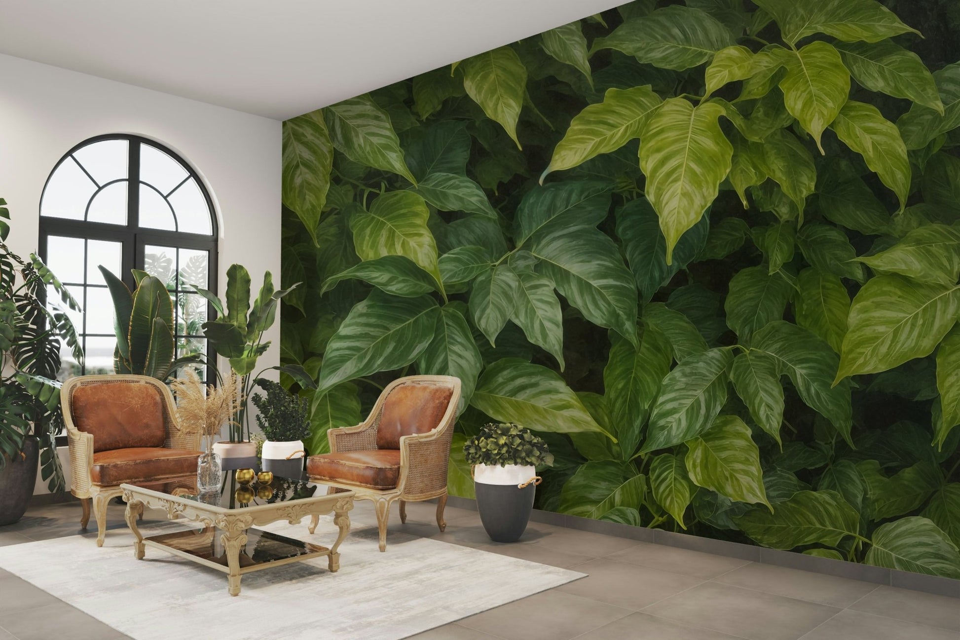 The colors are rich shades of green and brown.

