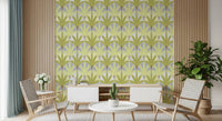Modern green wallpaper featuring Verdant Fan Pattern leaf detailing