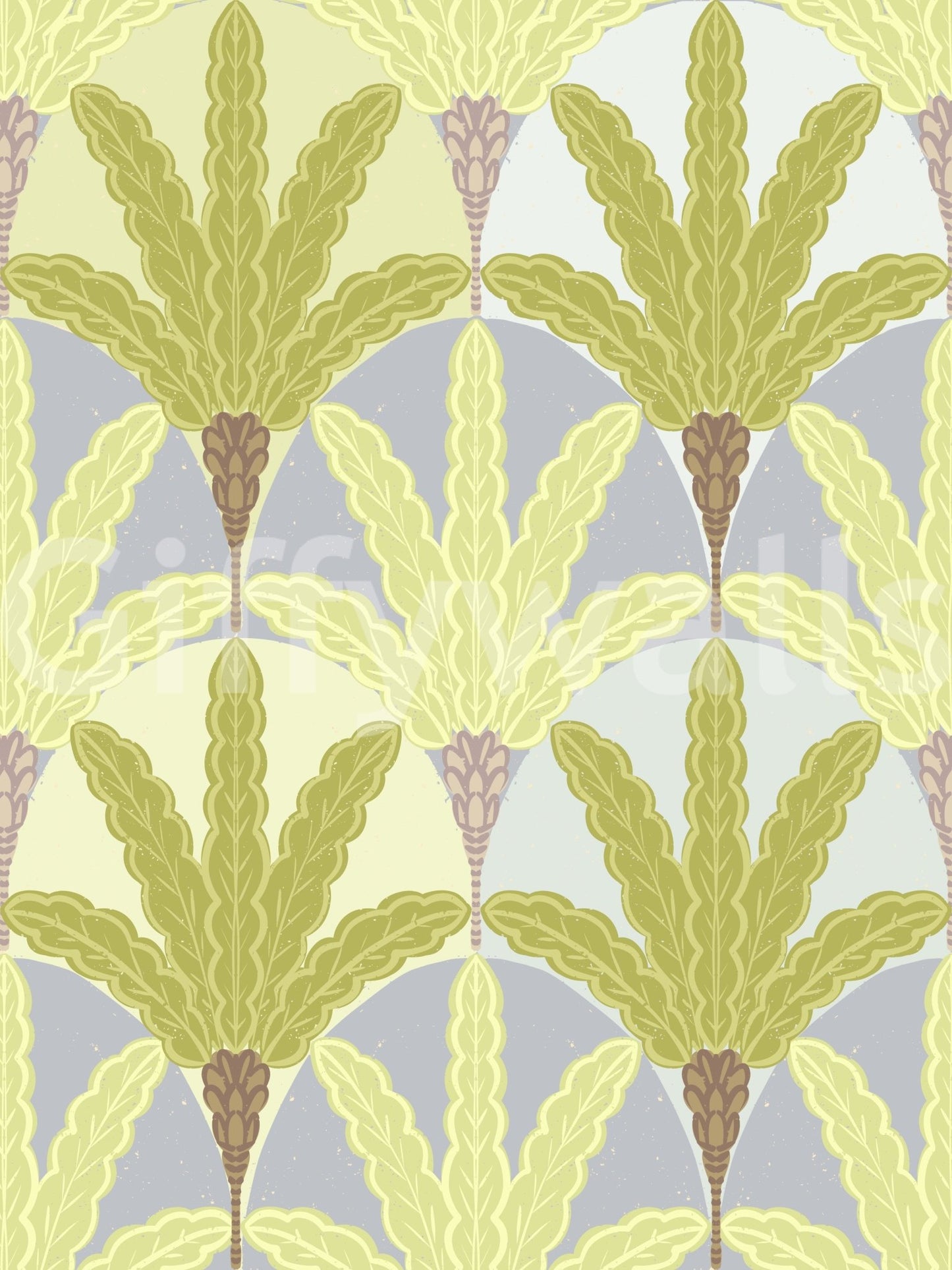 Verdant Fan Pattern wallpaper with balanced botanical shapes and textures