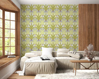 Verdant Fan Pattern wallpaper with repeating fan-shaped green foliage design