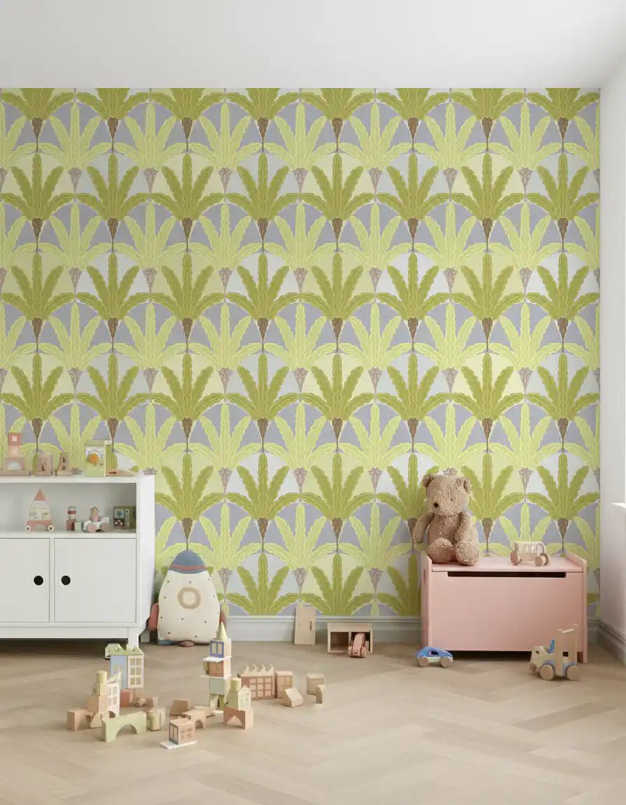 Abstract botanical wallpaper with Verdant Fan Pattern structured layout