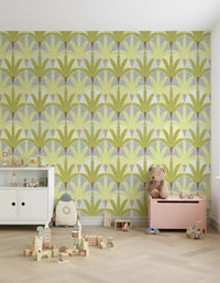 Abstract botanical wallpaper with Verdant Fan Pattern structured layout