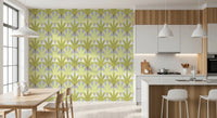 Verdant Fan Pattern wallpaper showing symmetrical foliage in muted greens
