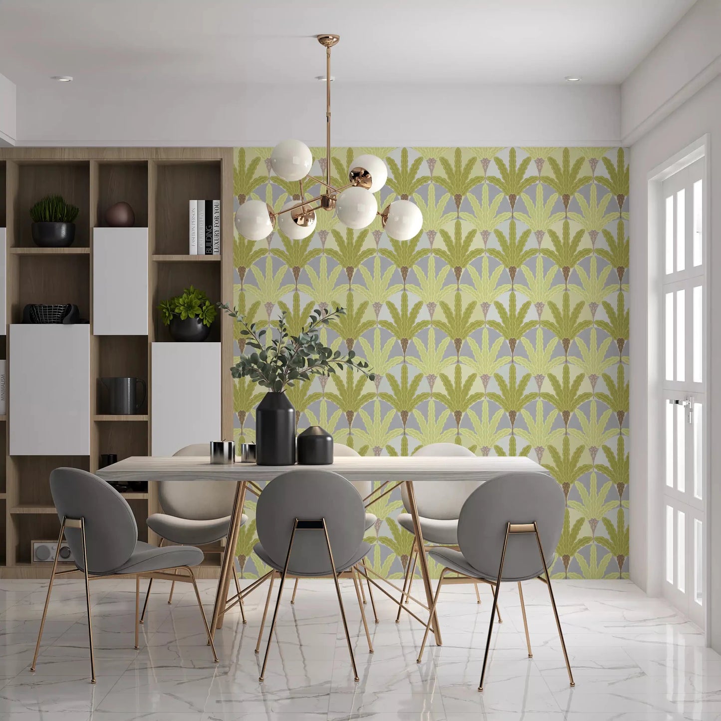 Verdant Fan Pattern wallpaper with soft green tones and clean arrangement