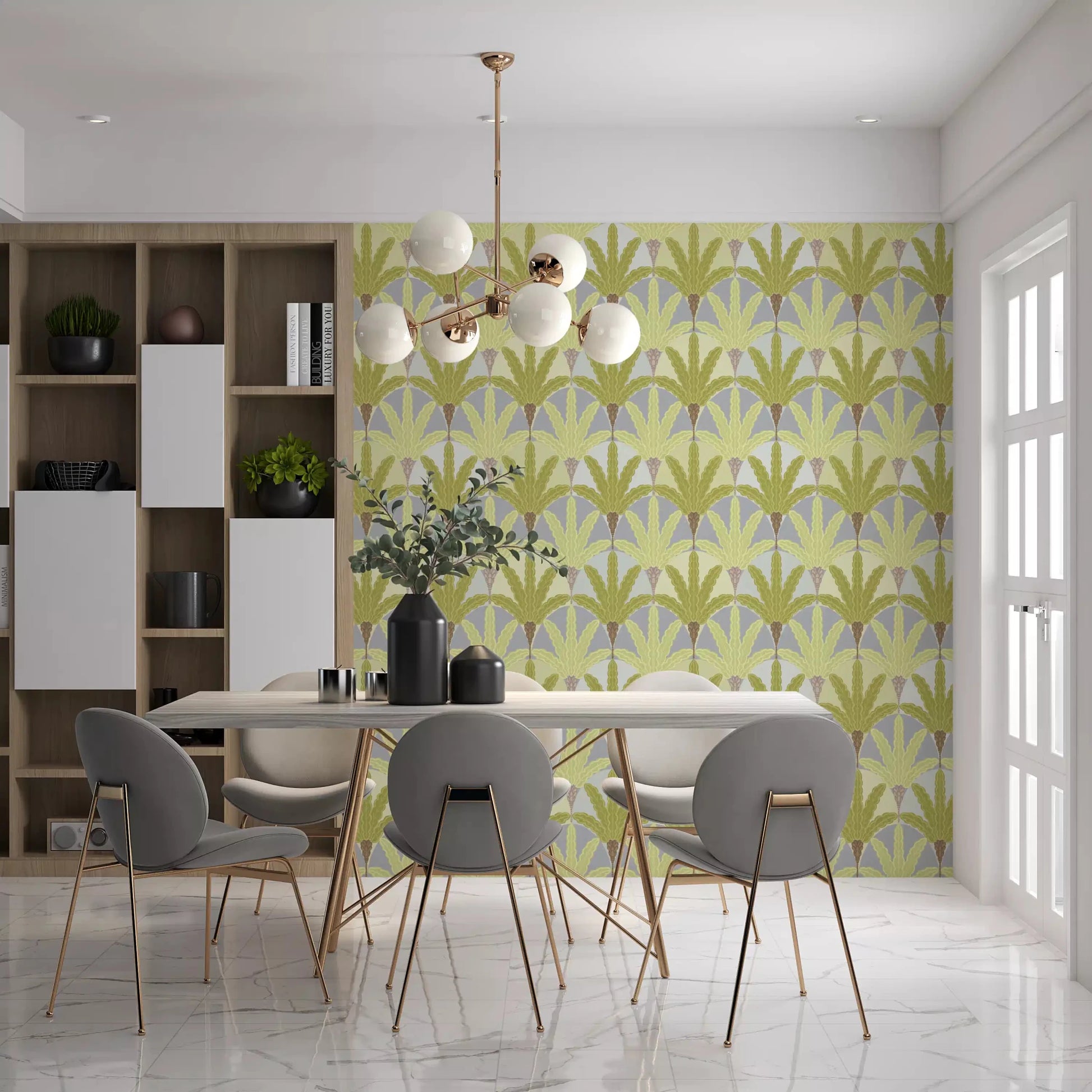 Verdant Fan Pattern wallpaper with soft green tones and clean arrangement