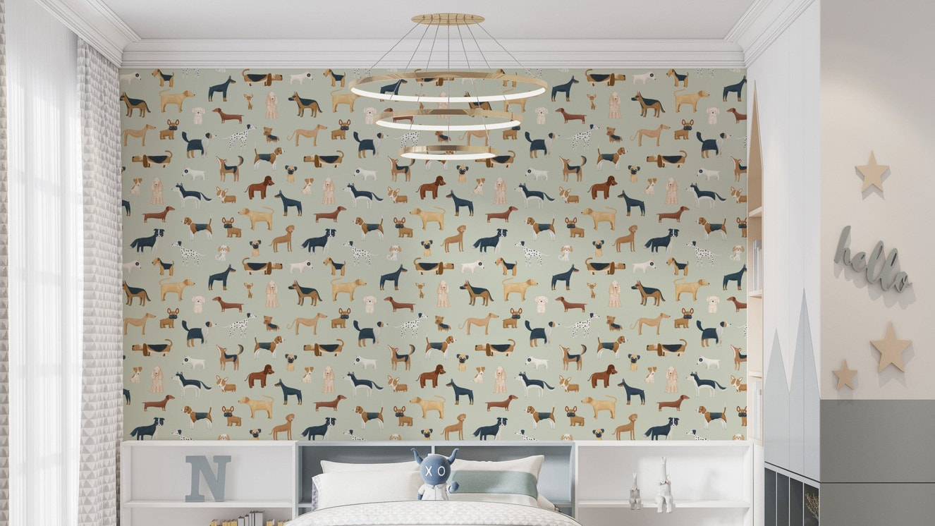 Charming dog print wallpaper for kids' bedrooms

