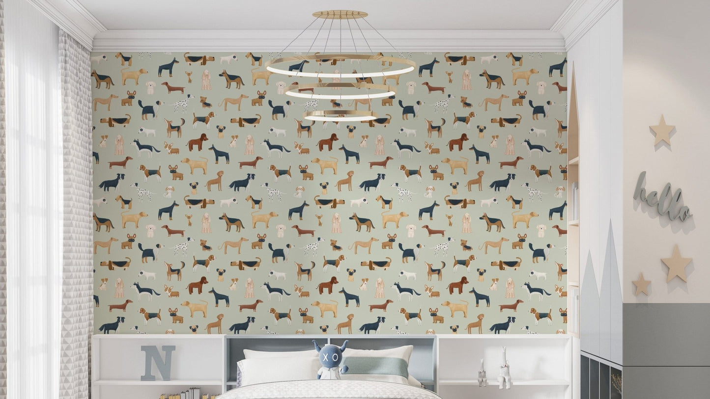Charming dog print wallpaper for kids' bedrooms
