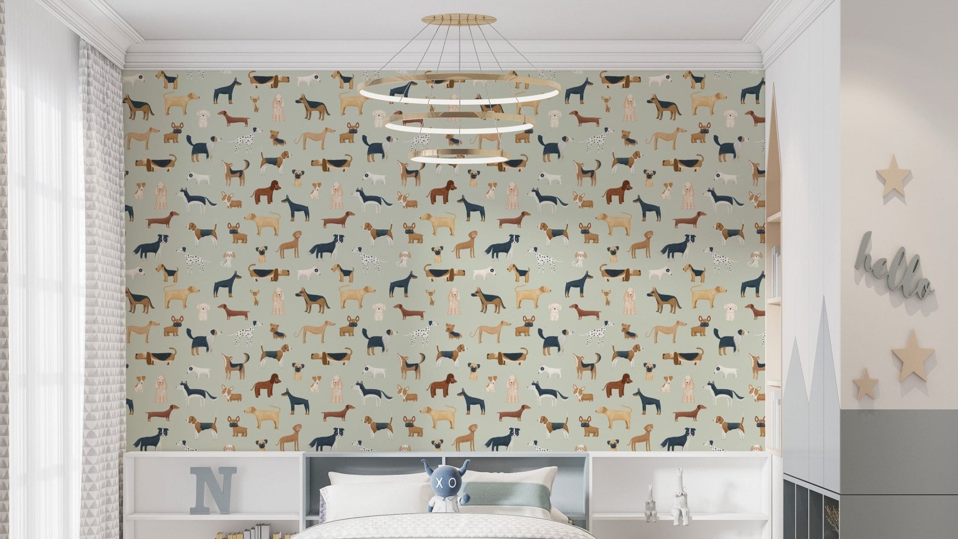 Charming dog print wallpaper for kids' bedrooms
