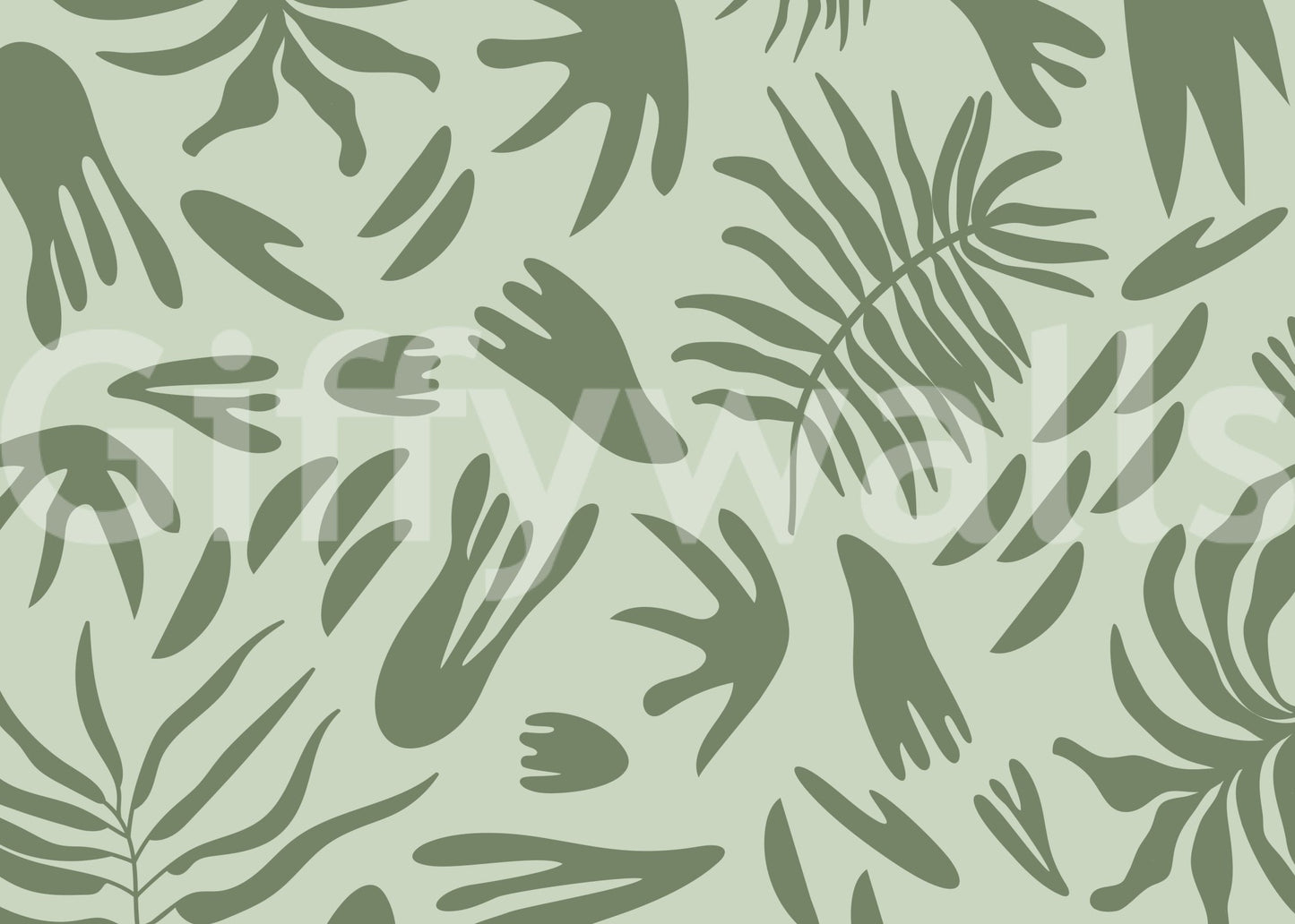 Organic leaf curves highlight Verdant Shapes Harmony Wall Mural, GD9164